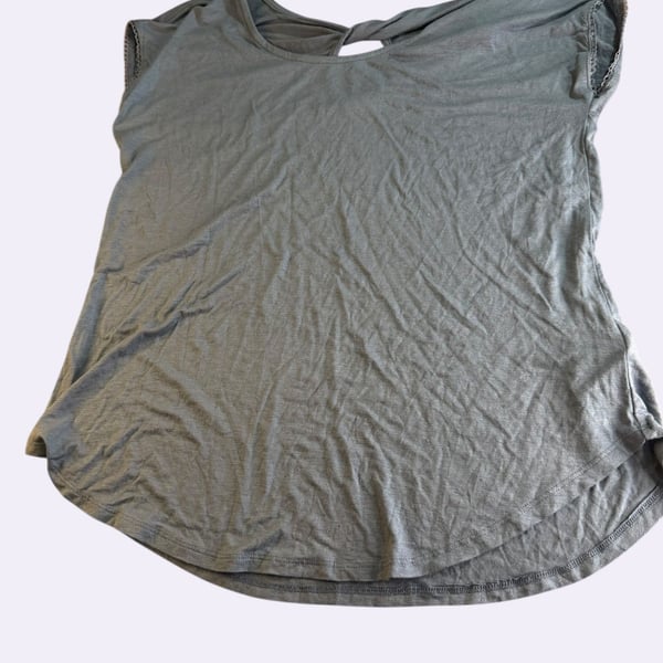 Bobeau Women's Blue Twist Back Linen Blend Short Sleeve Tee Size Small