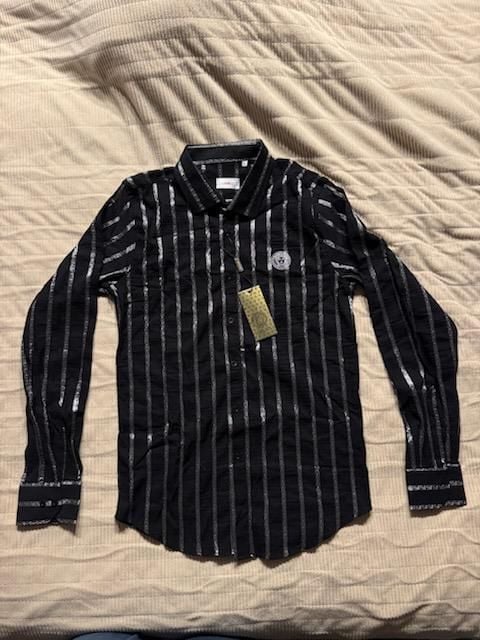 Rare Vintage Versace Men's Vertical Striped Long Sleeve Button Down NWT 2