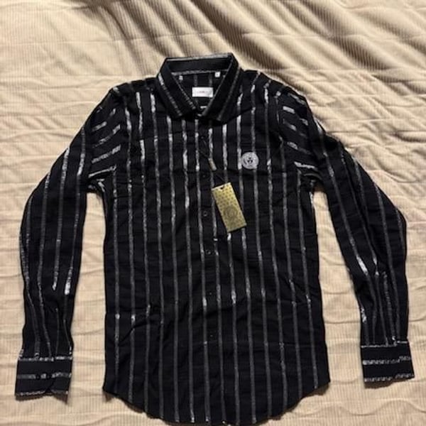 Rare Vintage Versace Men's Vertical Striped Long Sleeve Button Down NWT