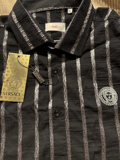 Rare Vintage Versace Men's Vertical Striped Long Sleeve Button Down NWT 3