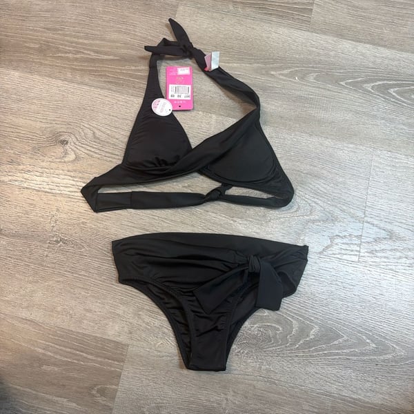 LASCANA Women's Halter Push Up Wrap Bikini Swimsuit Set in Black