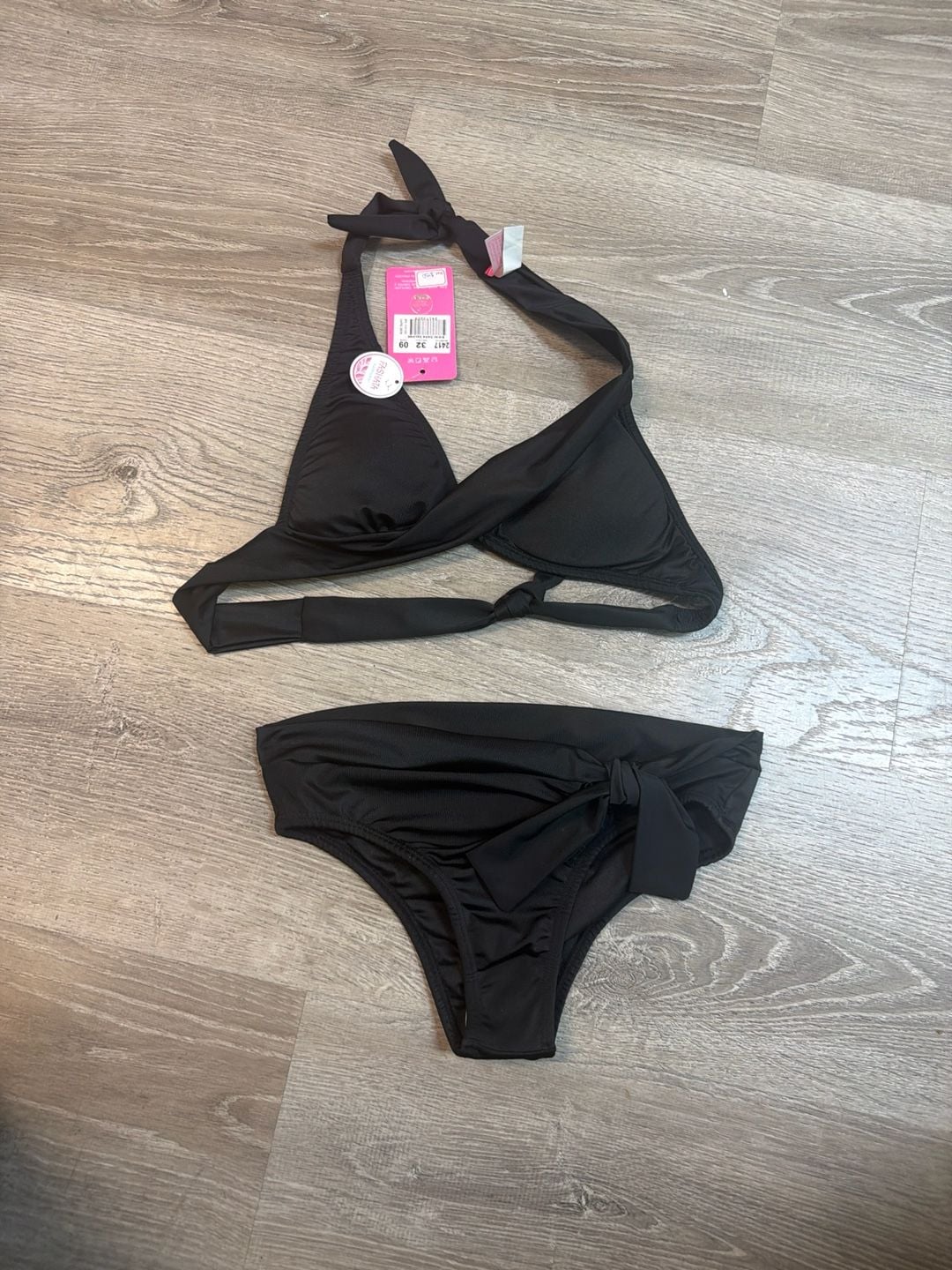 LASCANA Women's Halter Push Up Wrap Bikini Swimsuit Set in Black 2