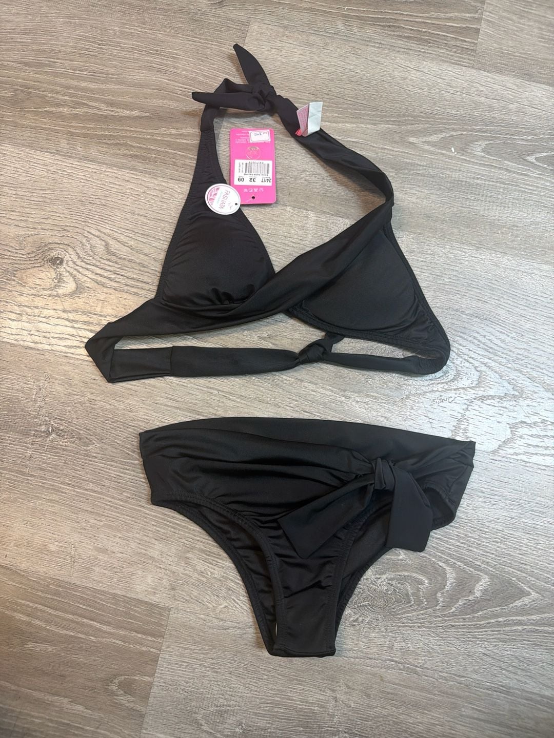 LASCANA Women's Halter Push Up Wrap Bikini Swimsuit Set in Black 4