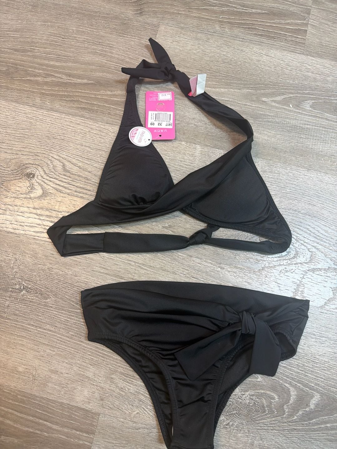 LASCANA Women's Halter Push Up Wrap Bikini Swimsuit Set in Black 5