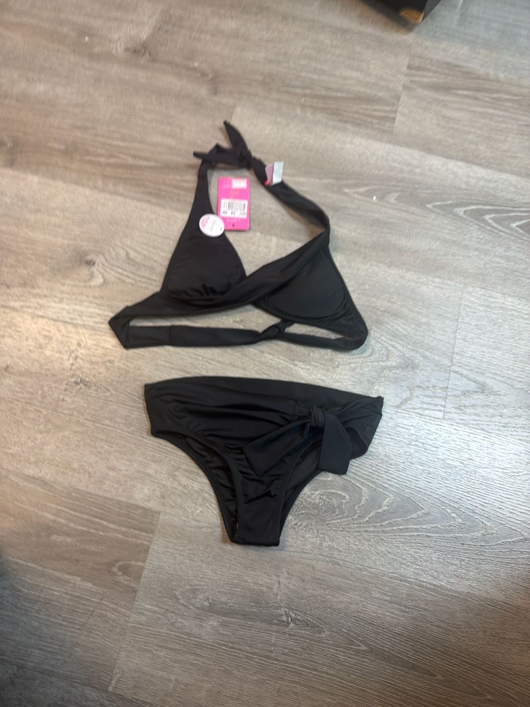LASCANA Women's Halter Push Up Wrap Bikini Swimsuit Set in Black 6