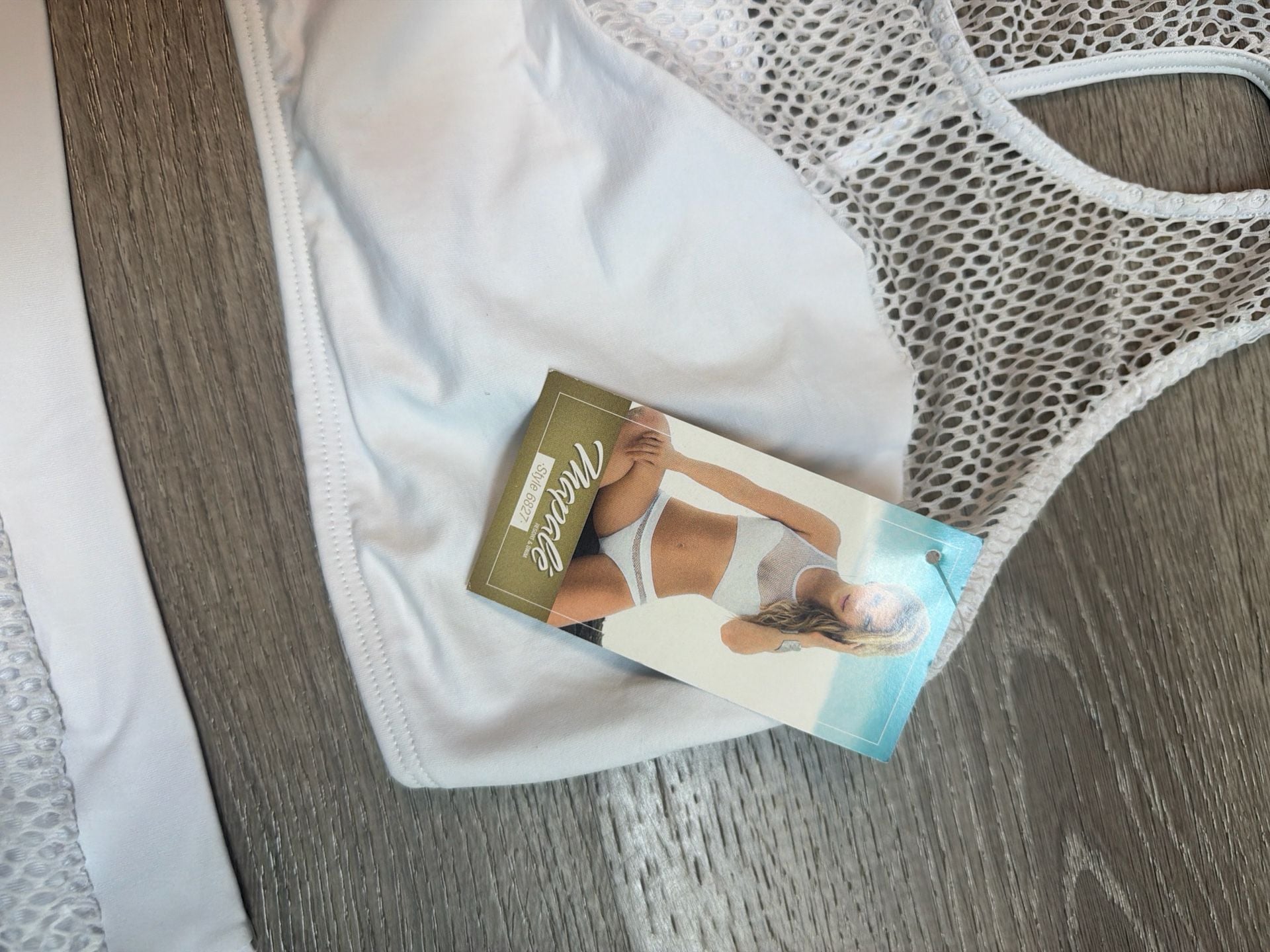 Mapalé White Two-Piece Bikini Set with High Neck Mesh Detail 7