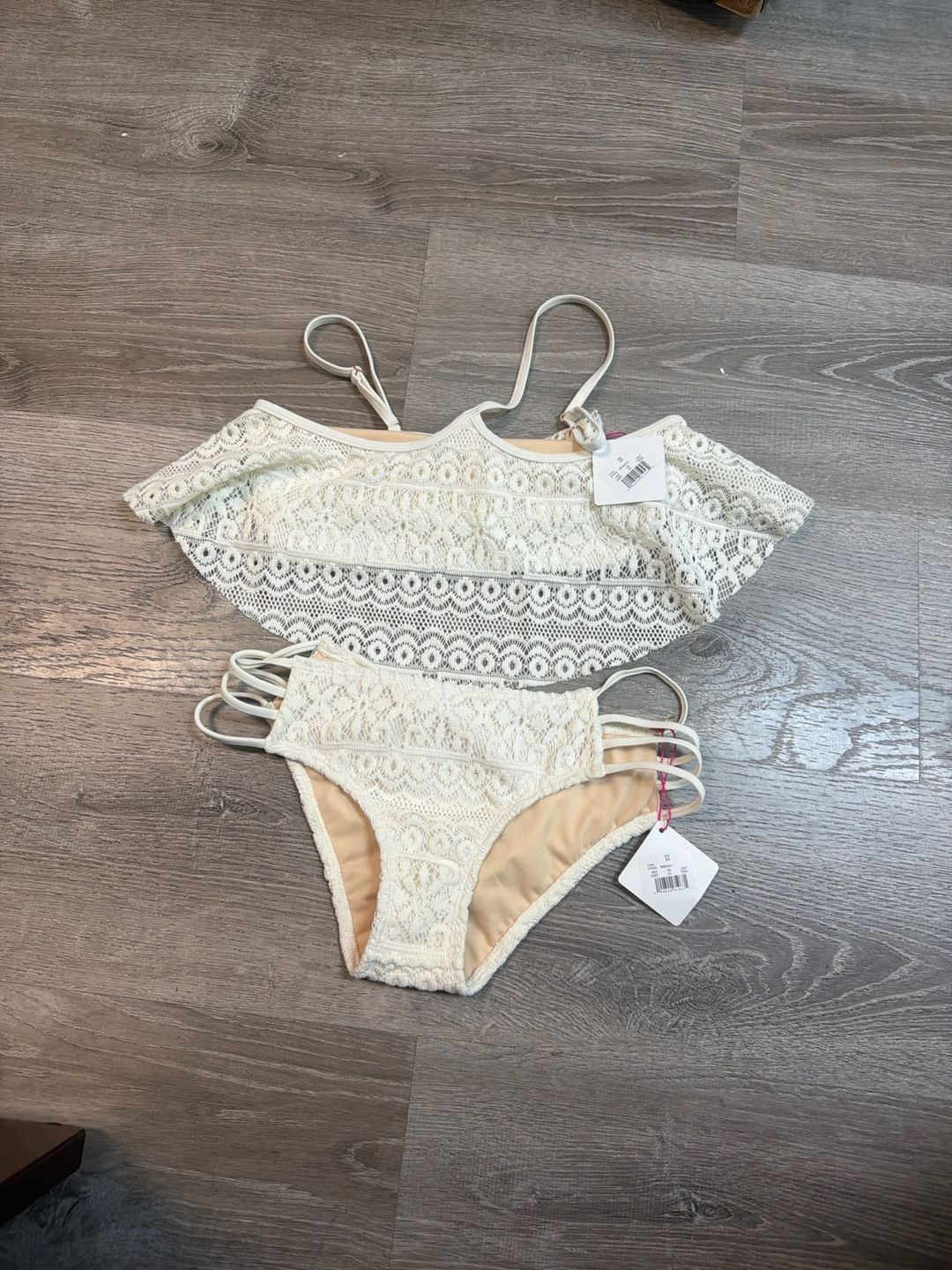 Vanilla Beach Ivory Crochet Lace Flounce Bikini Set 1