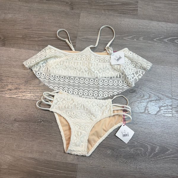 Vanilla Beach Ivory Crochet Lace Flounce Bikini Set