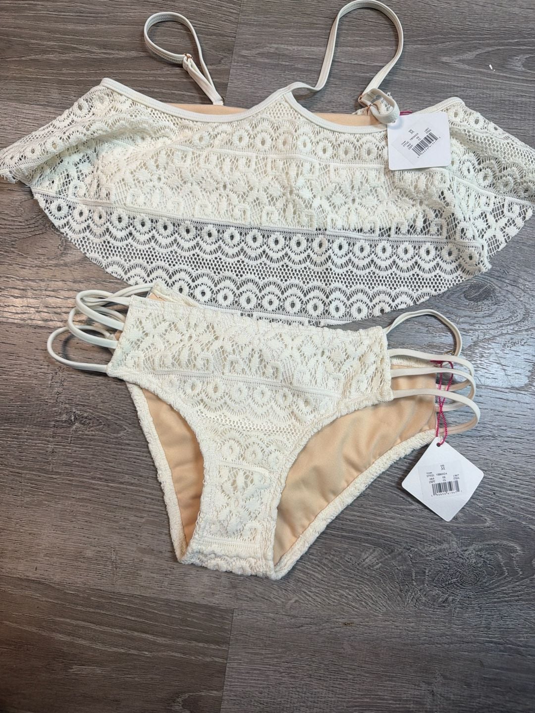 Vanilla Beach Ivory Crochet Lace Flounce Bikini Set 4