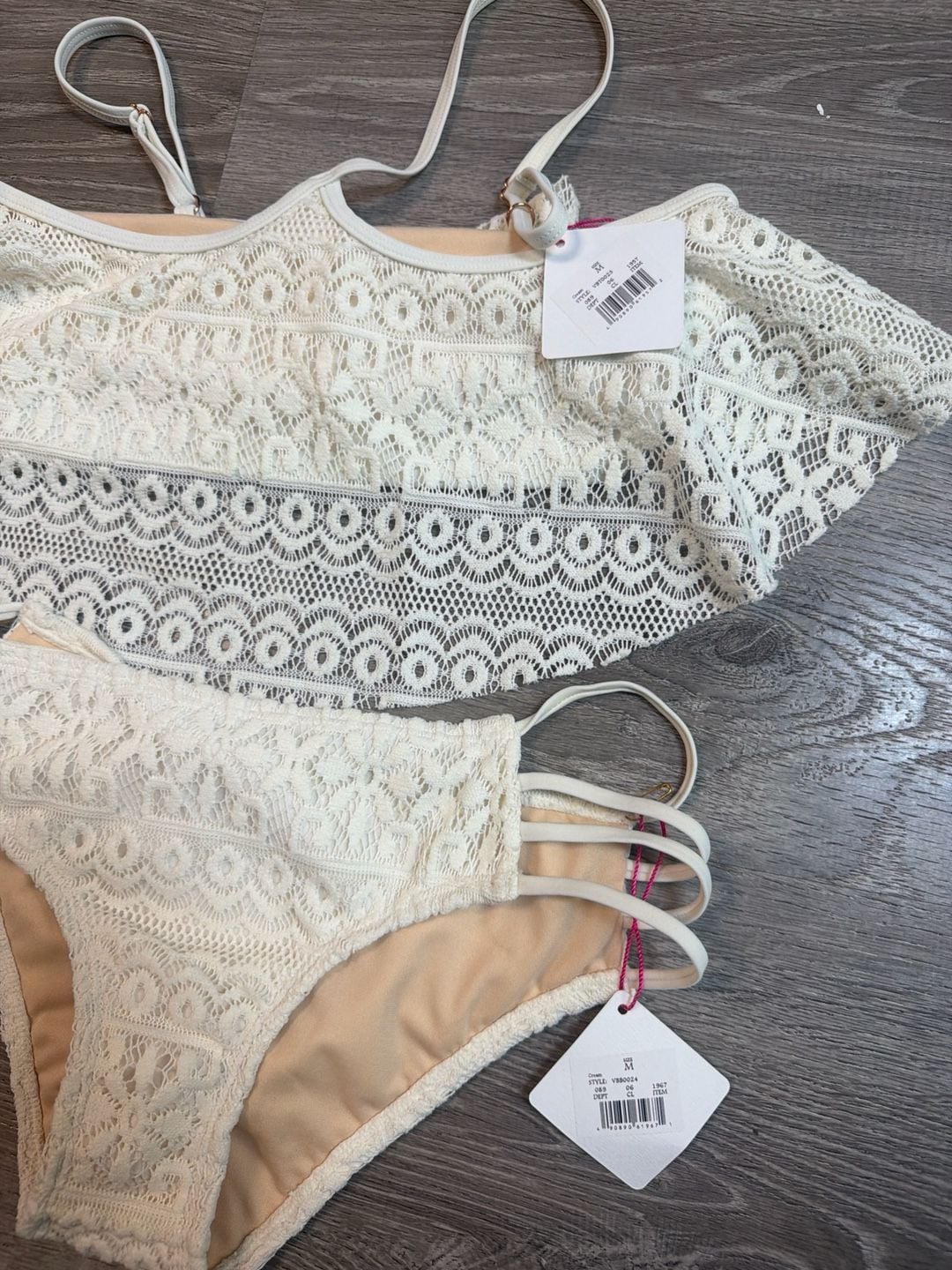 Vanilla Beach Ivory Crochet Lace Flounce Bikini Set 6