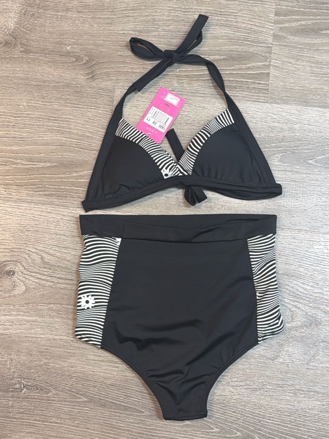 Matilda Jane Women's Black and White Stripe High Waisted Two-Piece Bikini Set 1