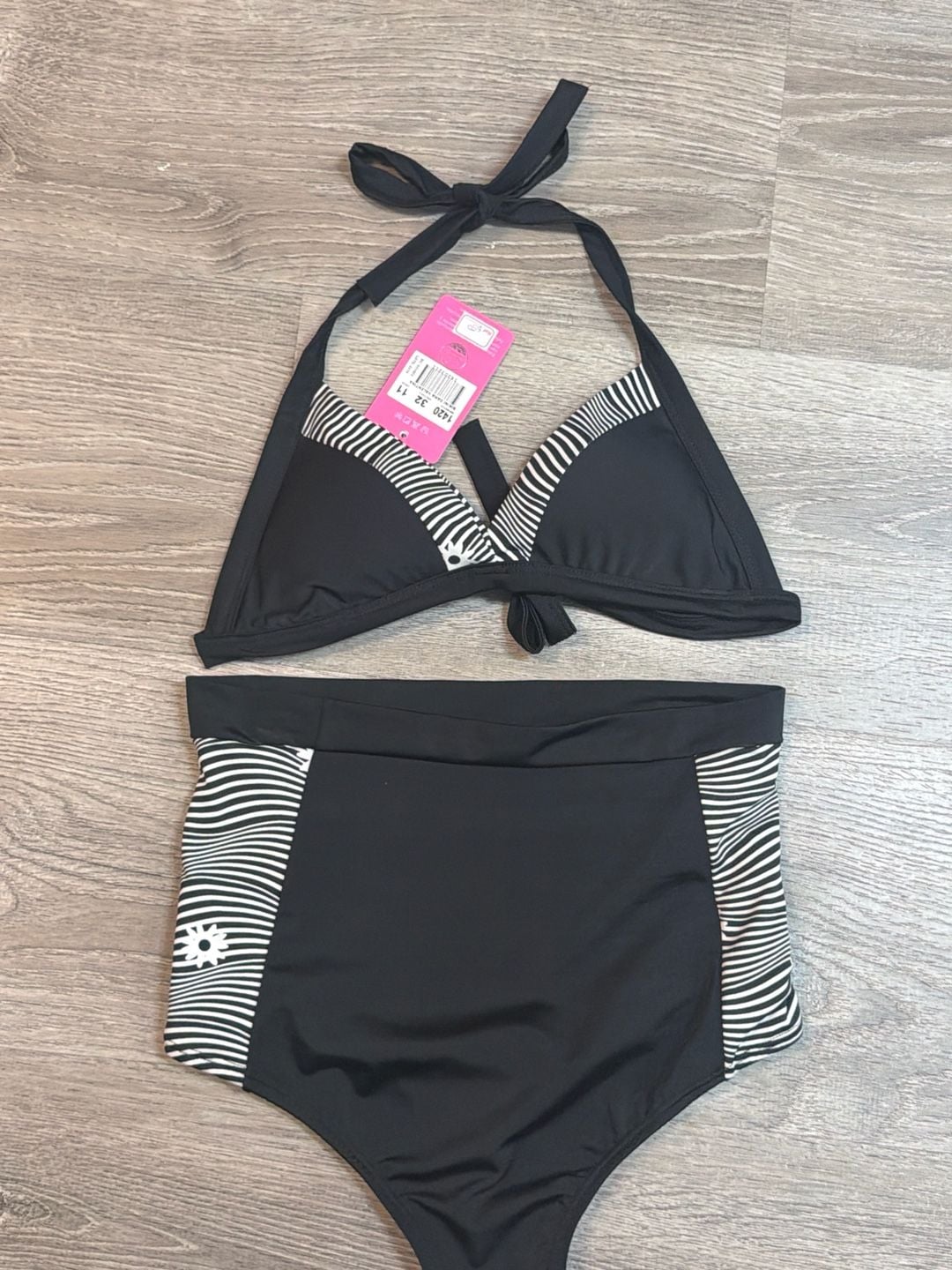 Matilda Jane Women's Black and White Stripe High Waisted Two-Piece Bikini Set 2