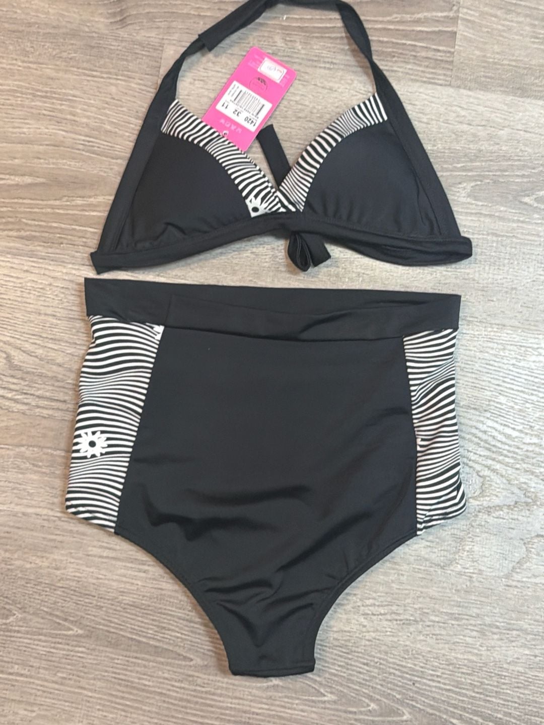 Matilda Jane Women's Black and White Stripe High Waisted Two-Piece Bikini Set 3
