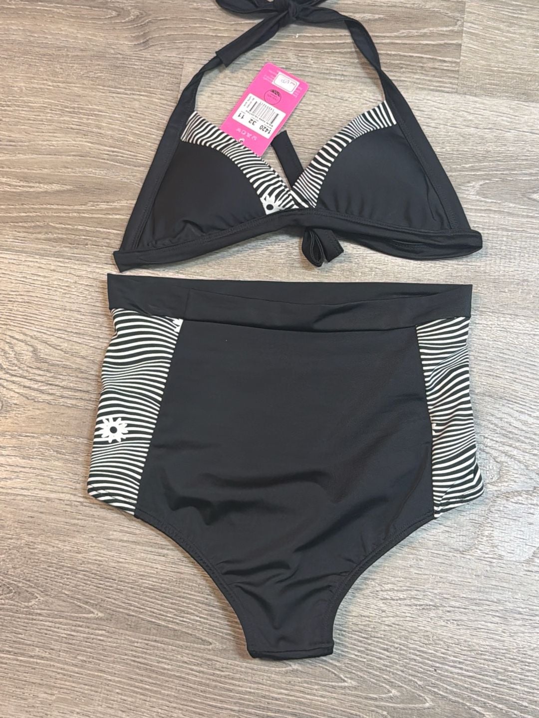 Matilda Jane Women's Black and White Stripe High Waisted Two-Piece Bikini Set 5