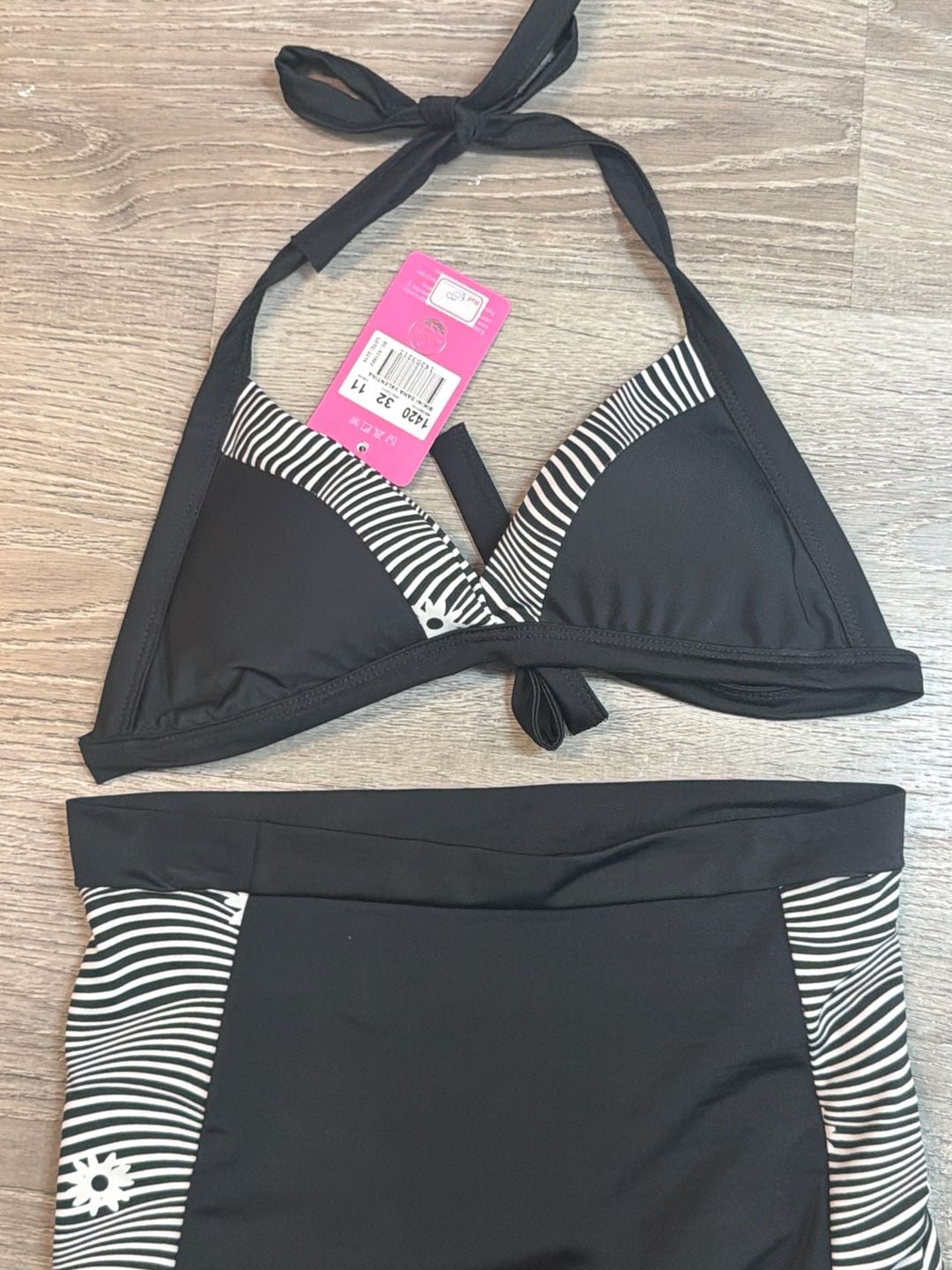 Matilda Jane Women's Black and White Stripe High Waisted Two-Piece Bikini Set 7