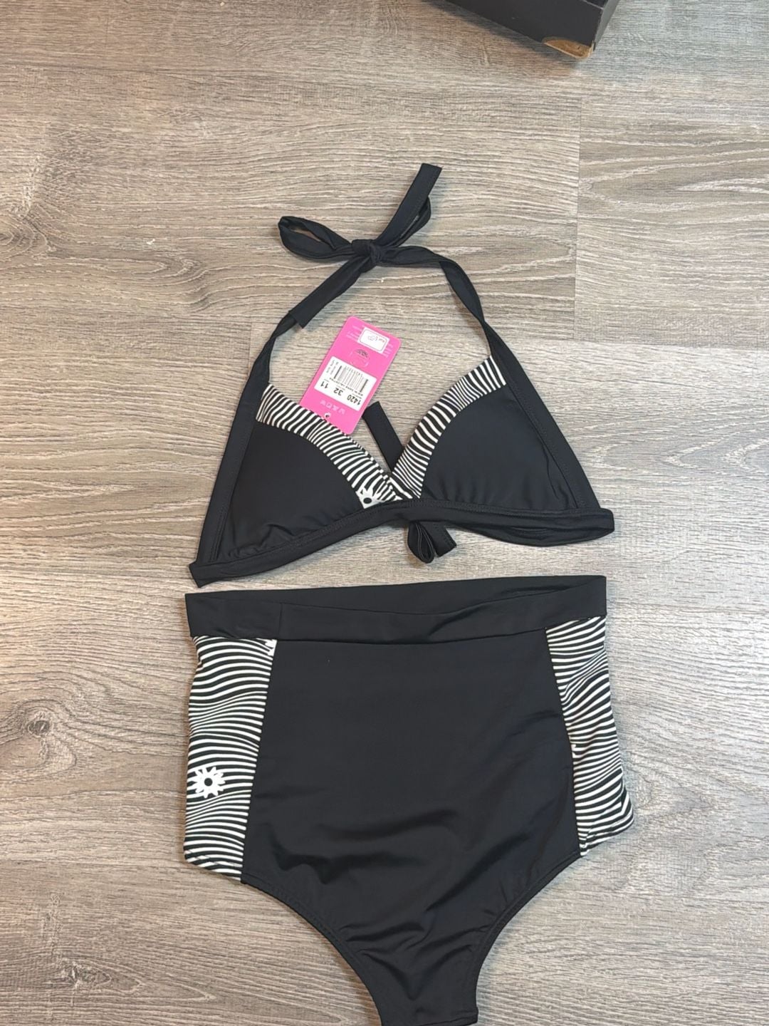Matilda Jane Women's Black and White Stripe High Waisted Two-Piece Bikini Set 9