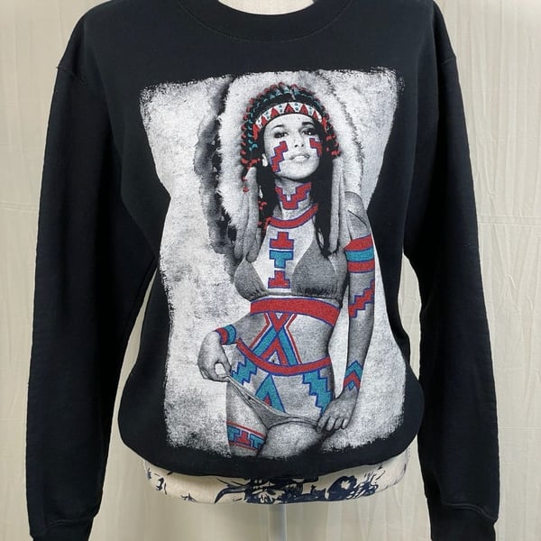 Riot Society Black Painted Native Girl Graphic Crewneck Sweatshirt Size Small