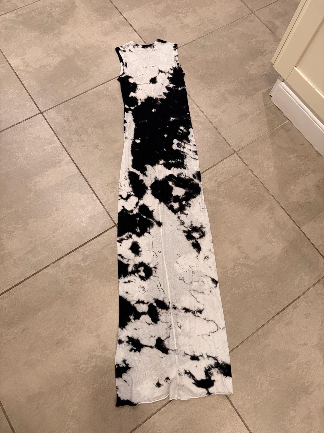 Enza Costa Black & White Cloud Tie Dye Pima Cotton Sleeveless U-Neck Maxi Dress 7