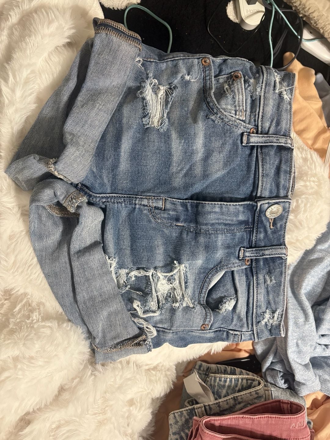 American Eagle Ne(x)t Level High-Waisted Distressed Denim Shortie 1