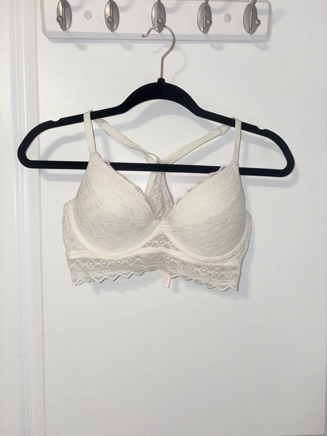 Victoria's Secret PINK White Diamond Lace Racerback Lined Bralette Size M 1