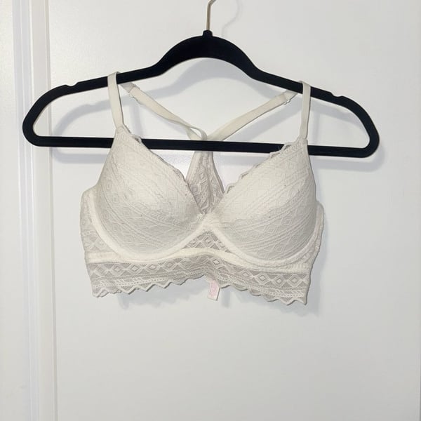 Victoria's Secret PINK White Diamond Lace Racerback Lined Bralette Size M