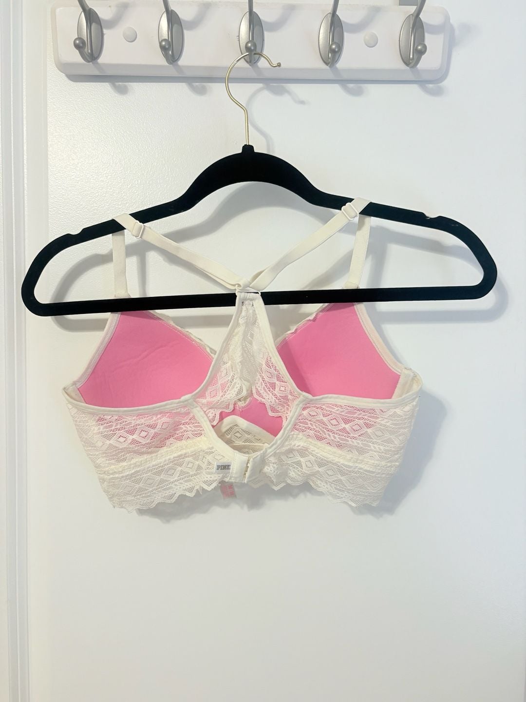 Victoria's Secret PINK White Diamond Lace Racerback Lined Bralette Size M 2