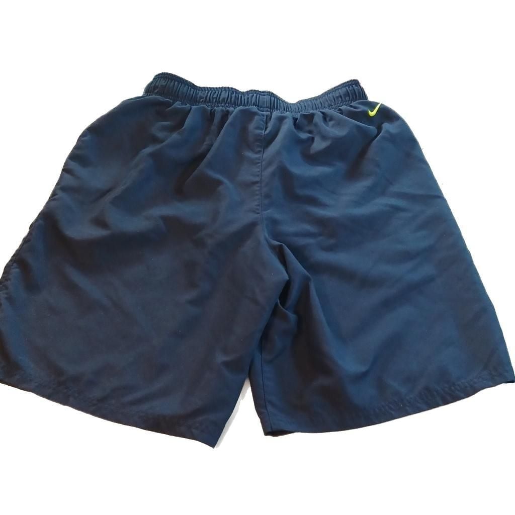 Nike Men's Logo 9 Inch Volley Swim Trunk Shorts in Midnight Navy and Volt medium 10
