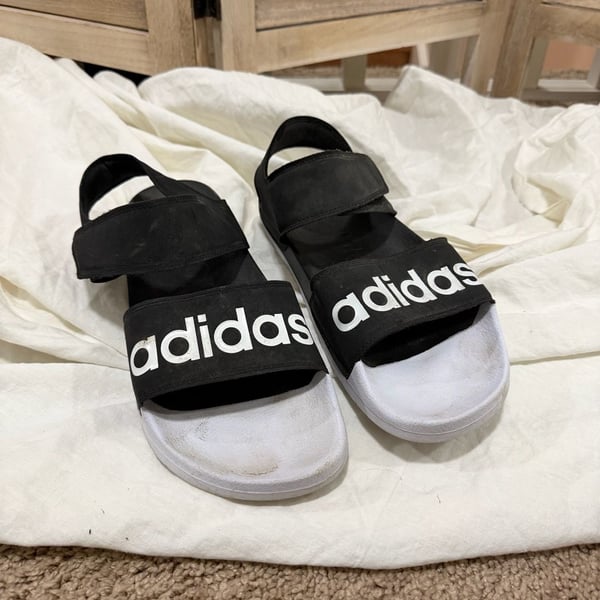 GUC adidas Adilette Black and White Strappy Sport Sandals Womens 11