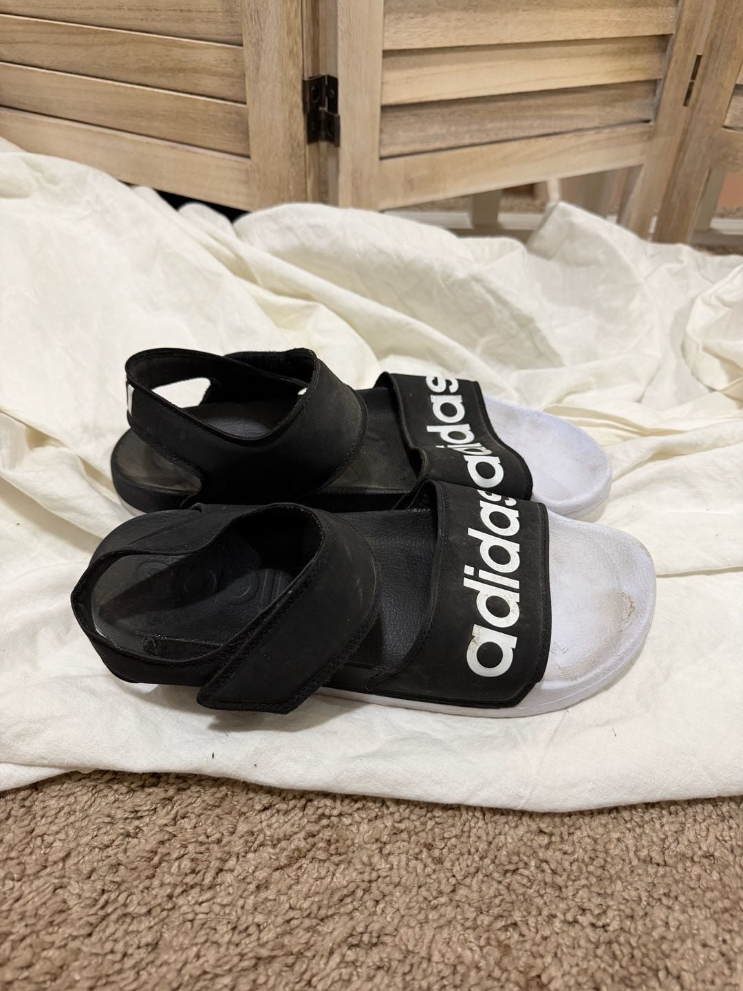 GUC adidas Adilette Black and White Strappy Sport Sandals Womens 11 3