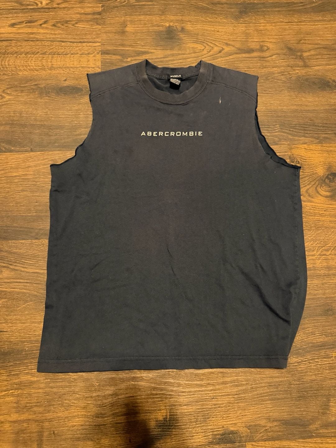 Vintage Abercrombie & Fitch Muscle Gym Issue Sleeveless T-Shirt Navy XL 2