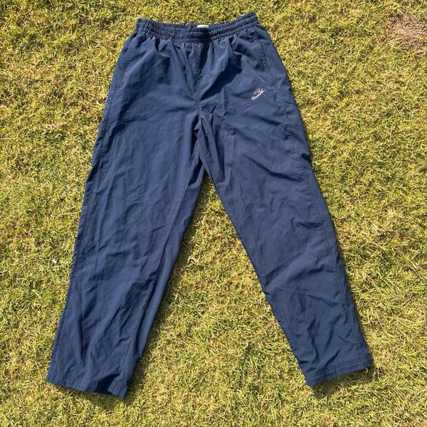 Vintage Nike Navy Blue Nylon Windbreaker Track Pants with Ankle Zips