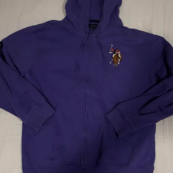 U.S. Polo Assn. Purple Full-Zip Hoodie with Embroidered Big Logo and Sleeve Number 3