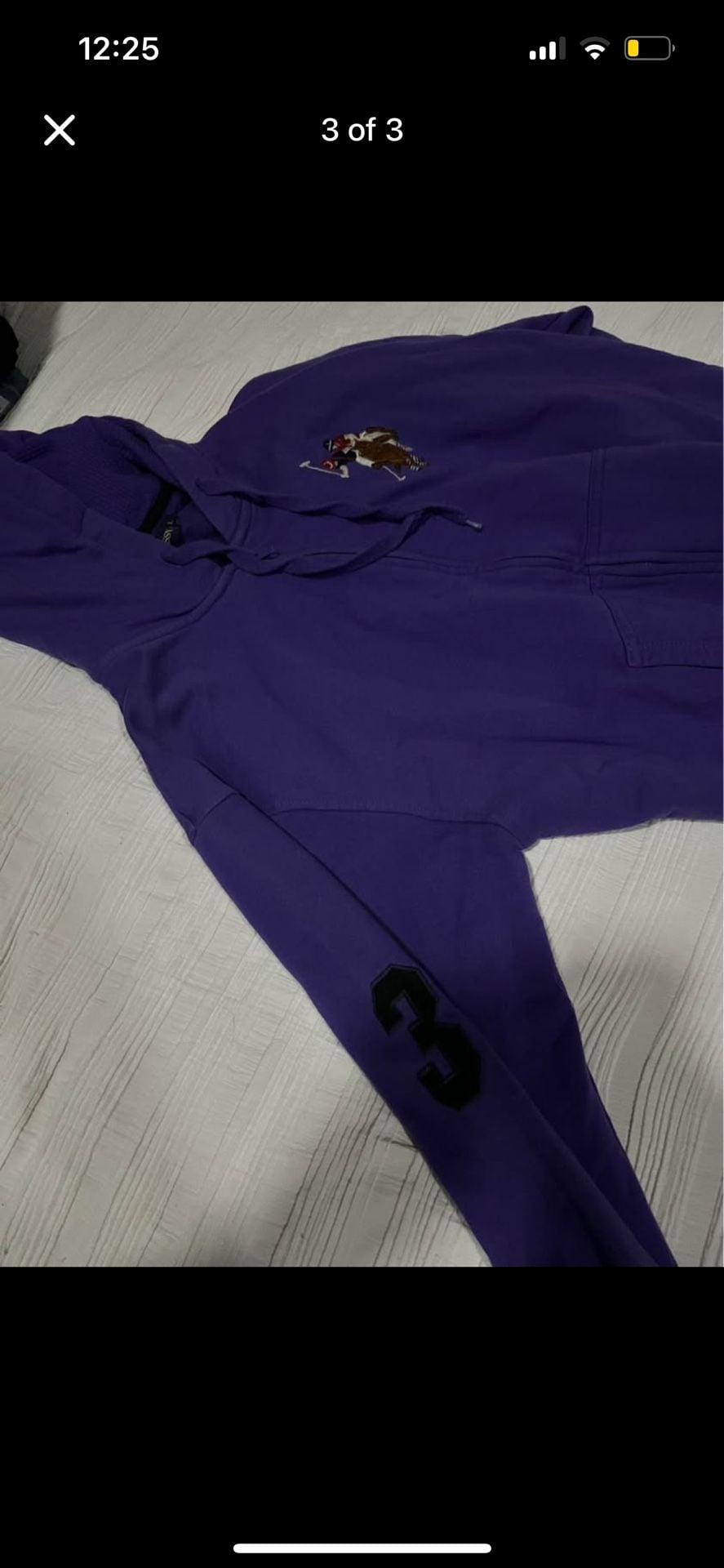 U.S. Polo Assn. Purple Full-Zip Hoodie with Embroidered Big Logo and Sleeve Number 3 4