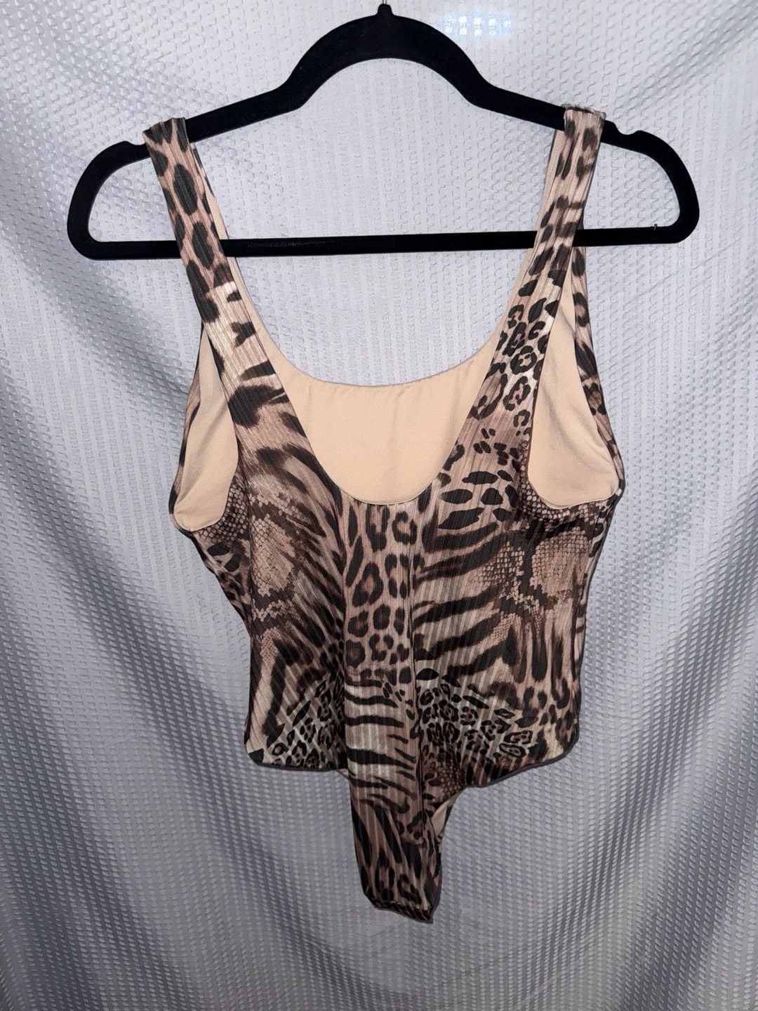 ASOS DESIGN Ribbed Scoop Neck Swimsuit in Mixed Animal Leopard Print 2