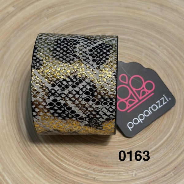 Paparazzi Serpent Shimmer Black Gold Animal Print Snake Skin Leather Wrap Snap Bracelet