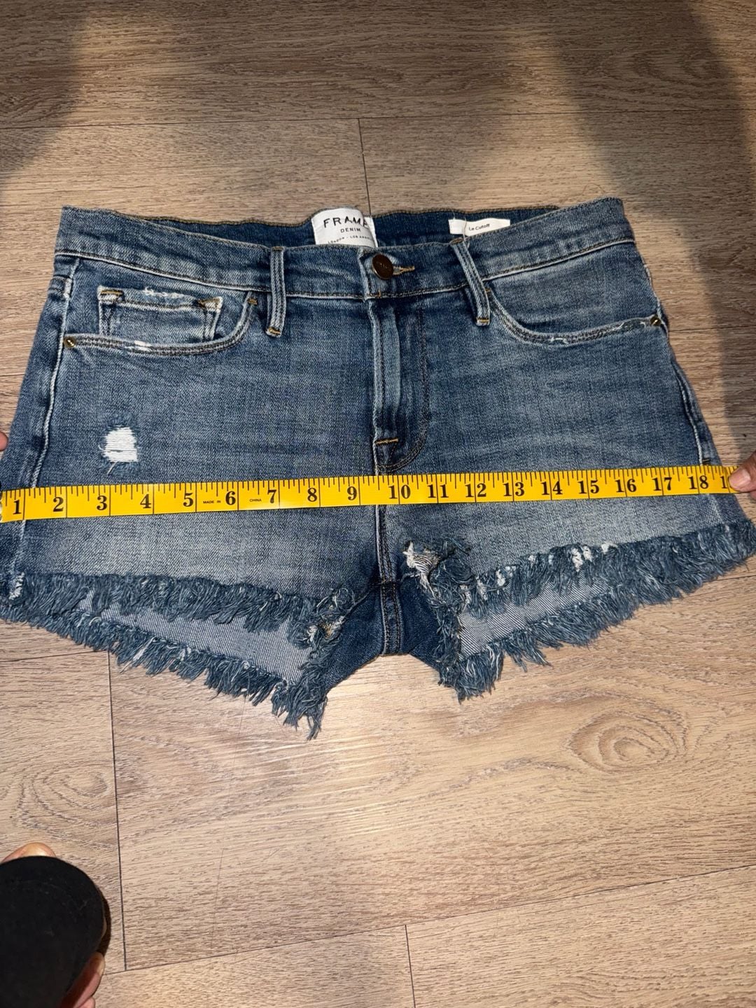 FRAME Le Cutoff Blue Denim Fringe Hem Distressed Shorts 8