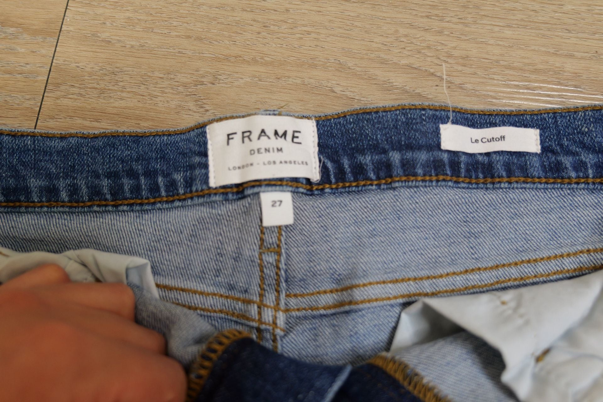 FRAME Le Cutoff Blue Denim Fringe Hem Distressed Shorts 11