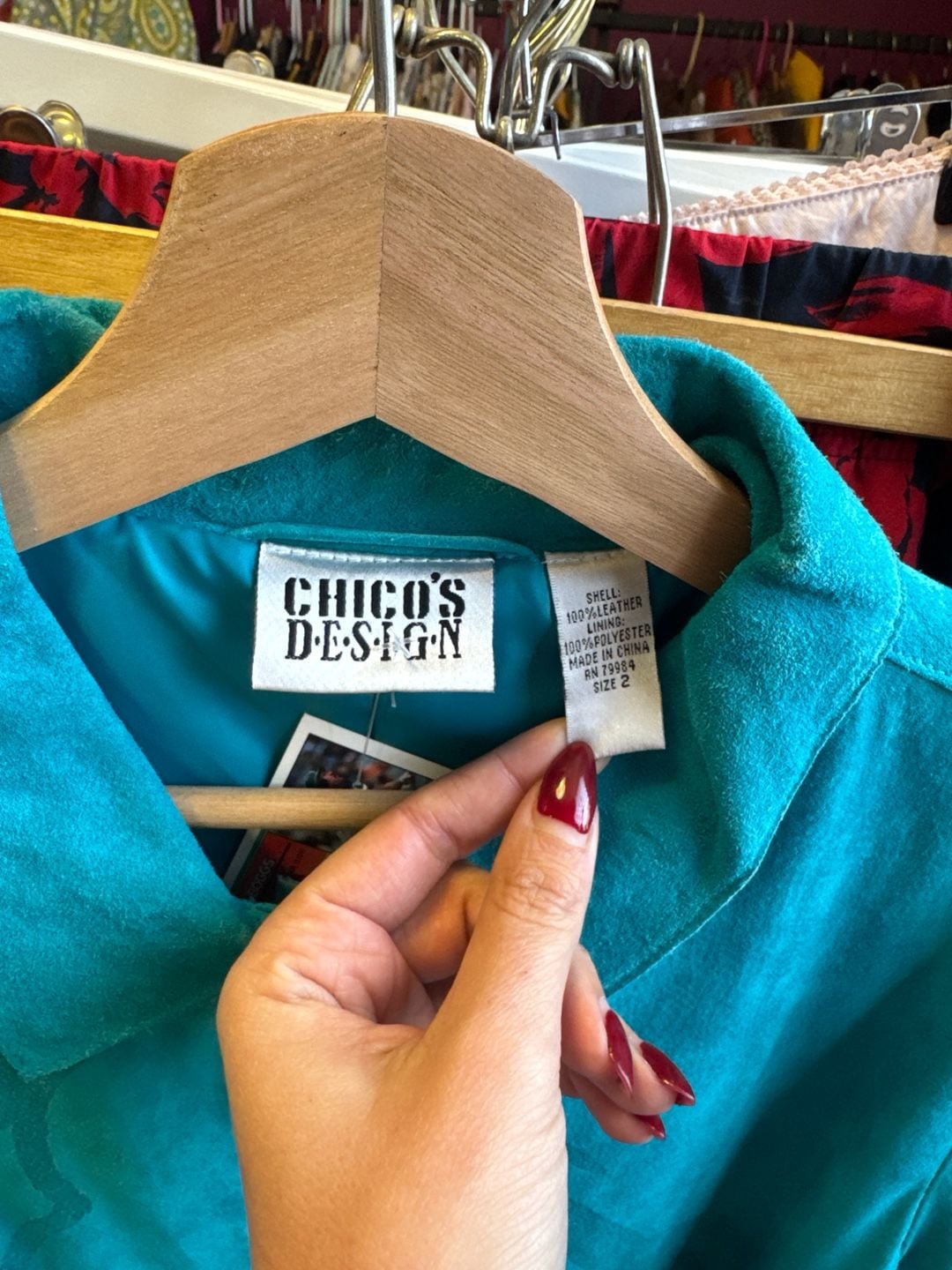 Vintage Chico's Design Teal Suede Leather Butterfly Art to Wear Jacket Size 2 4