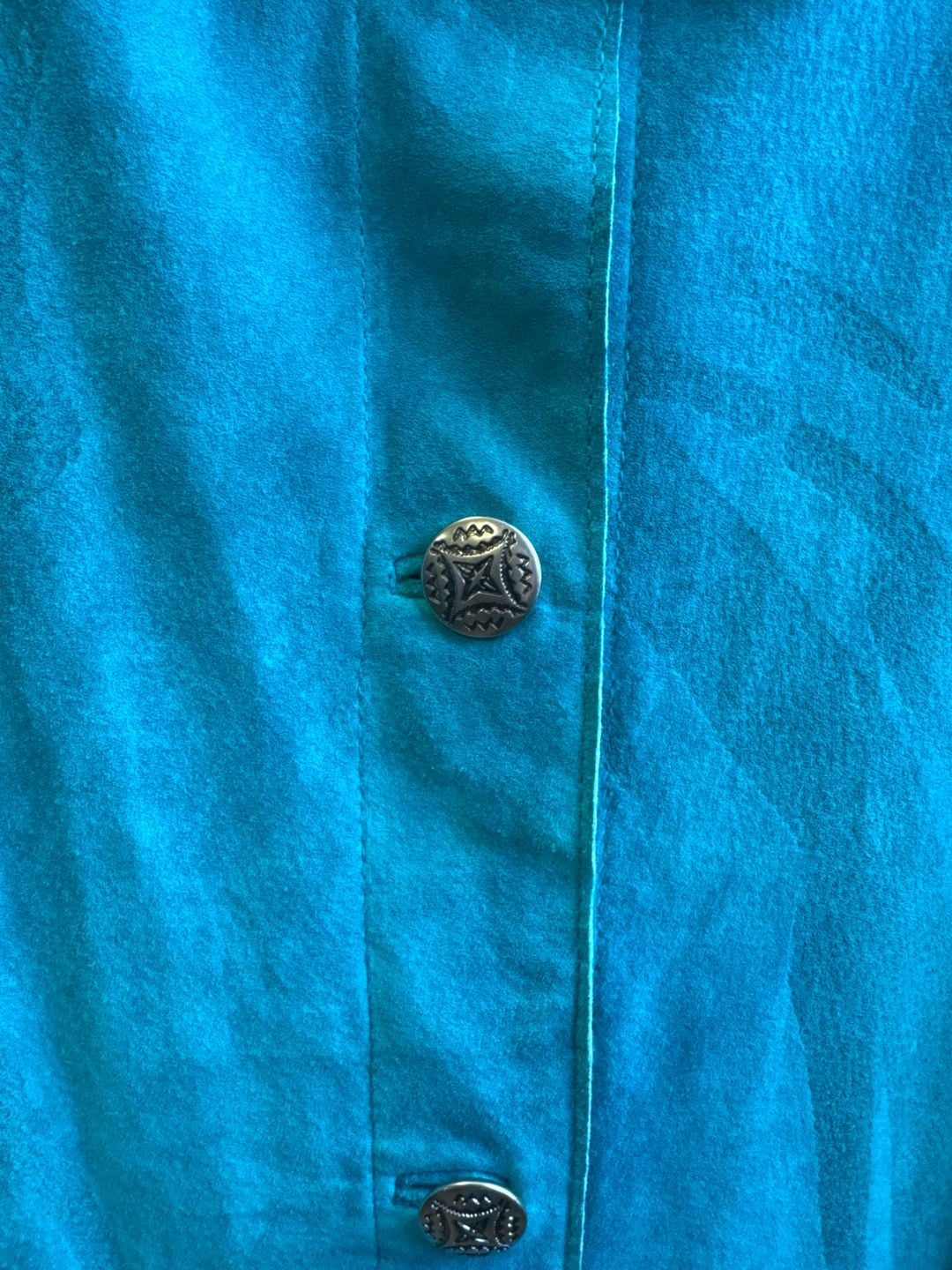 Vintage Chico's Design Teal Suede Leather Butterfly Art to Wear Jacket Size 2 5
