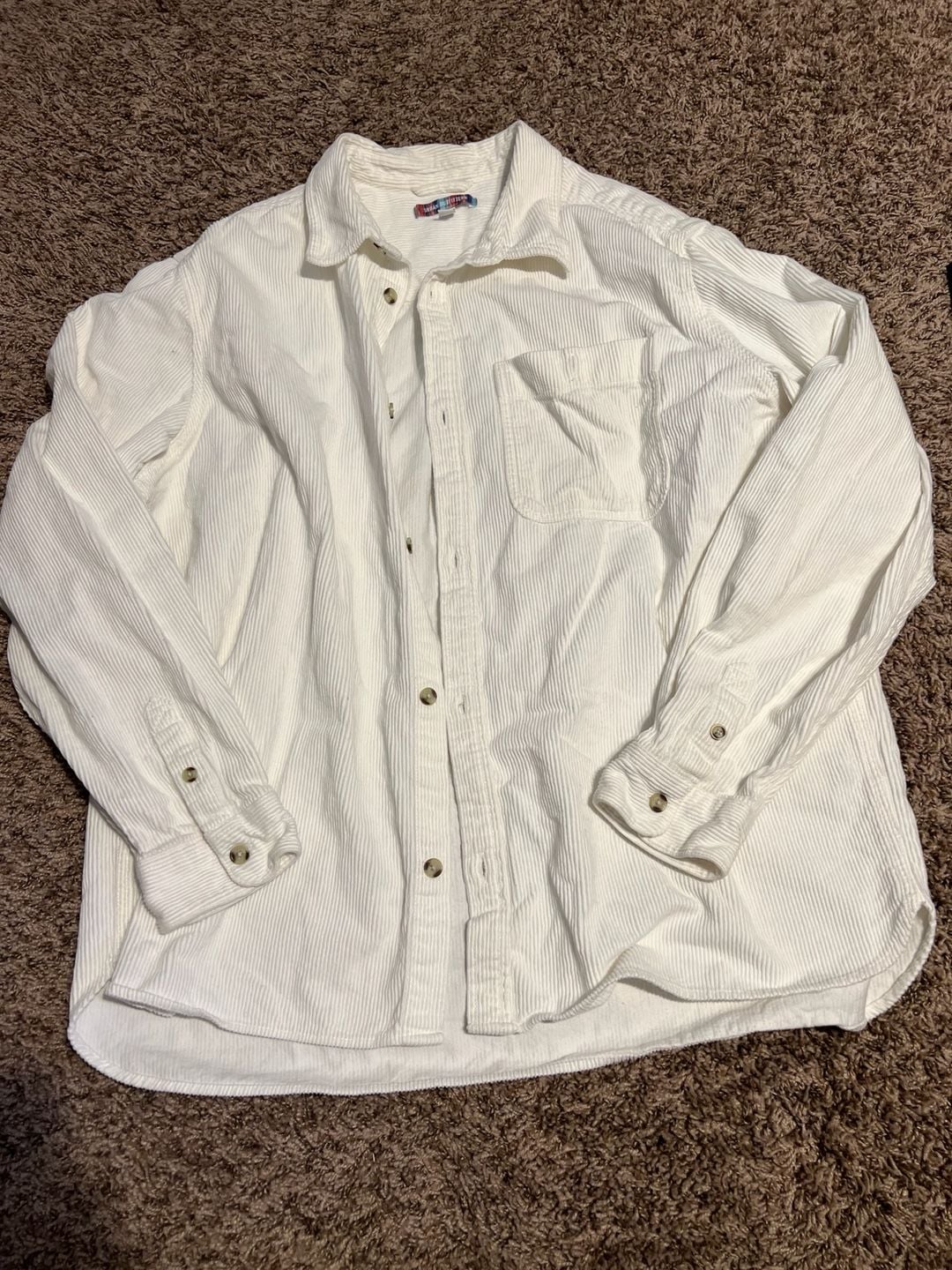 Urban Outfitters Men's XL Cream Wide Corduroy Long Sleeve Button Down Shirt 2