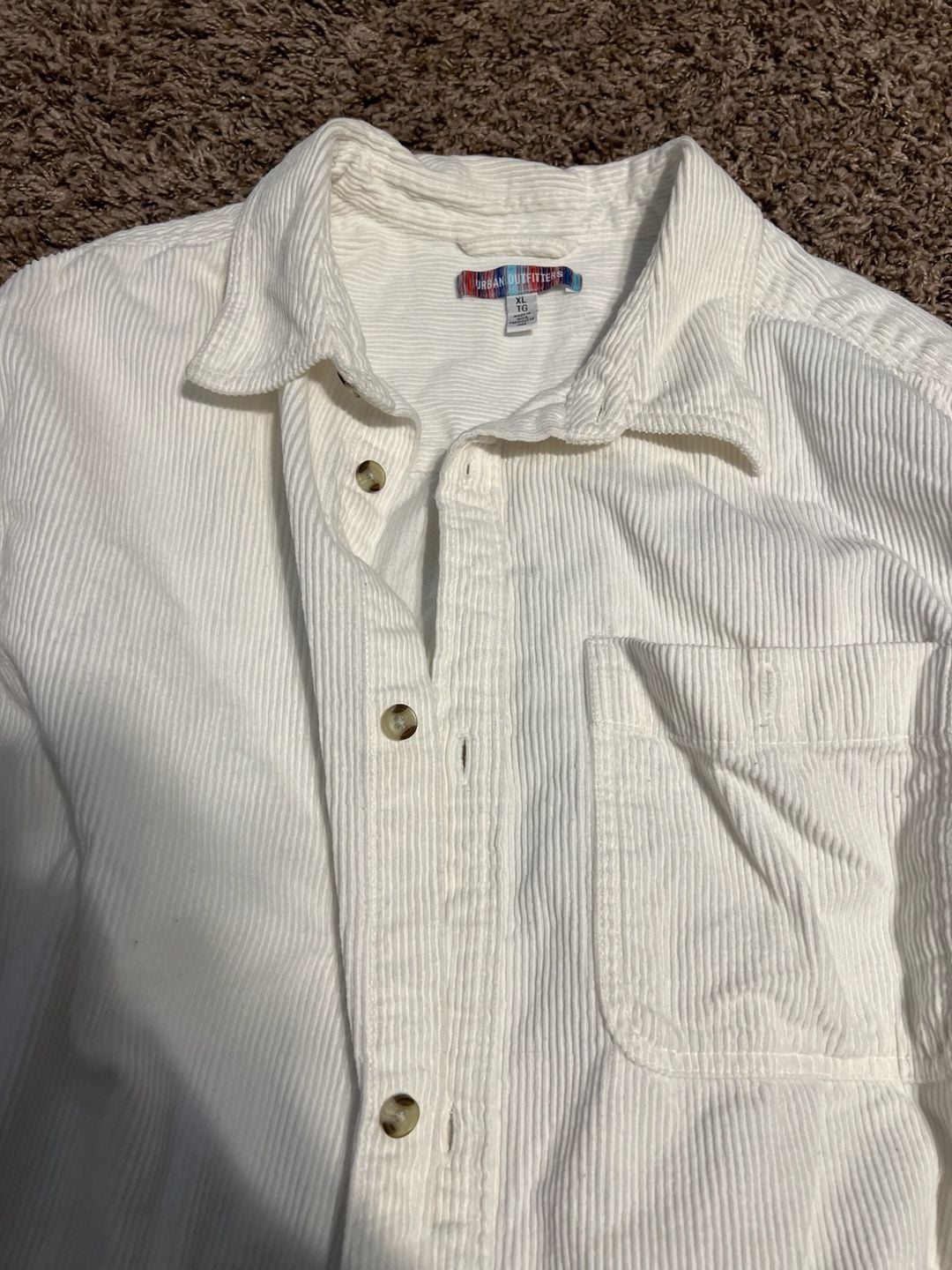 Urban Outfitters Men's XL Cream Wide Corduroy Long Sleeve Button Down Shirt 3