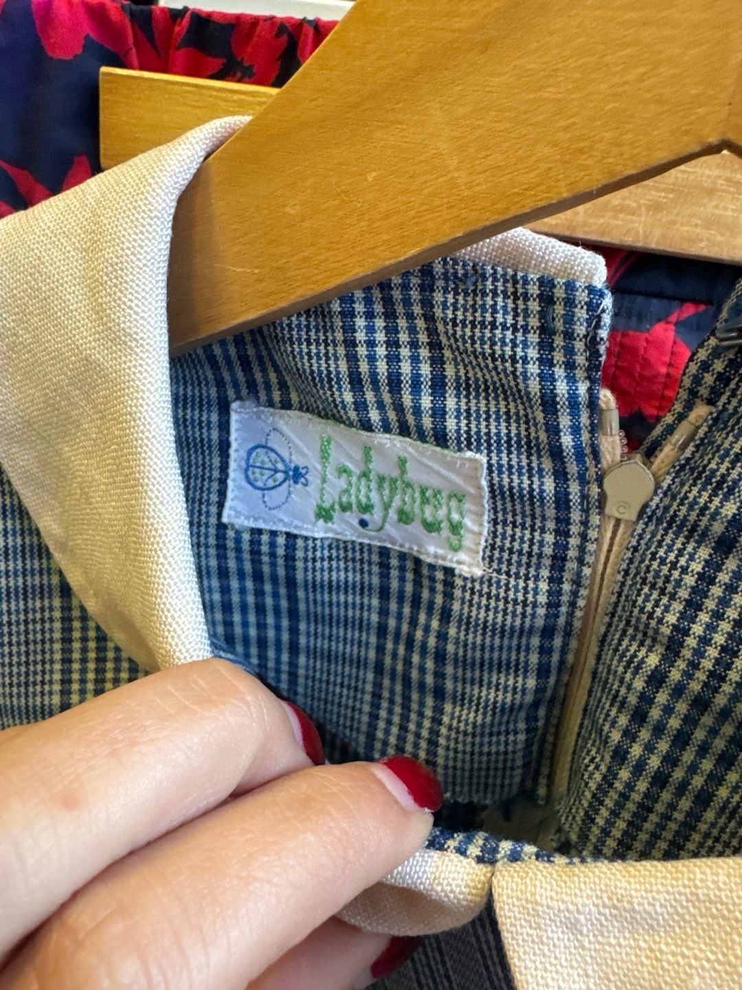 Vintage 1960s Ladybug Blue Plaid Double Breasted Mod Shift Dress with Peter Pan Collar 3