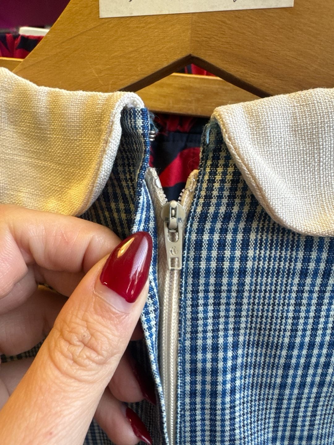 Vintage 1960s Ladybug Blue Plaid Double Breasted Mod Shift Dress with Peter Pan Collar 5