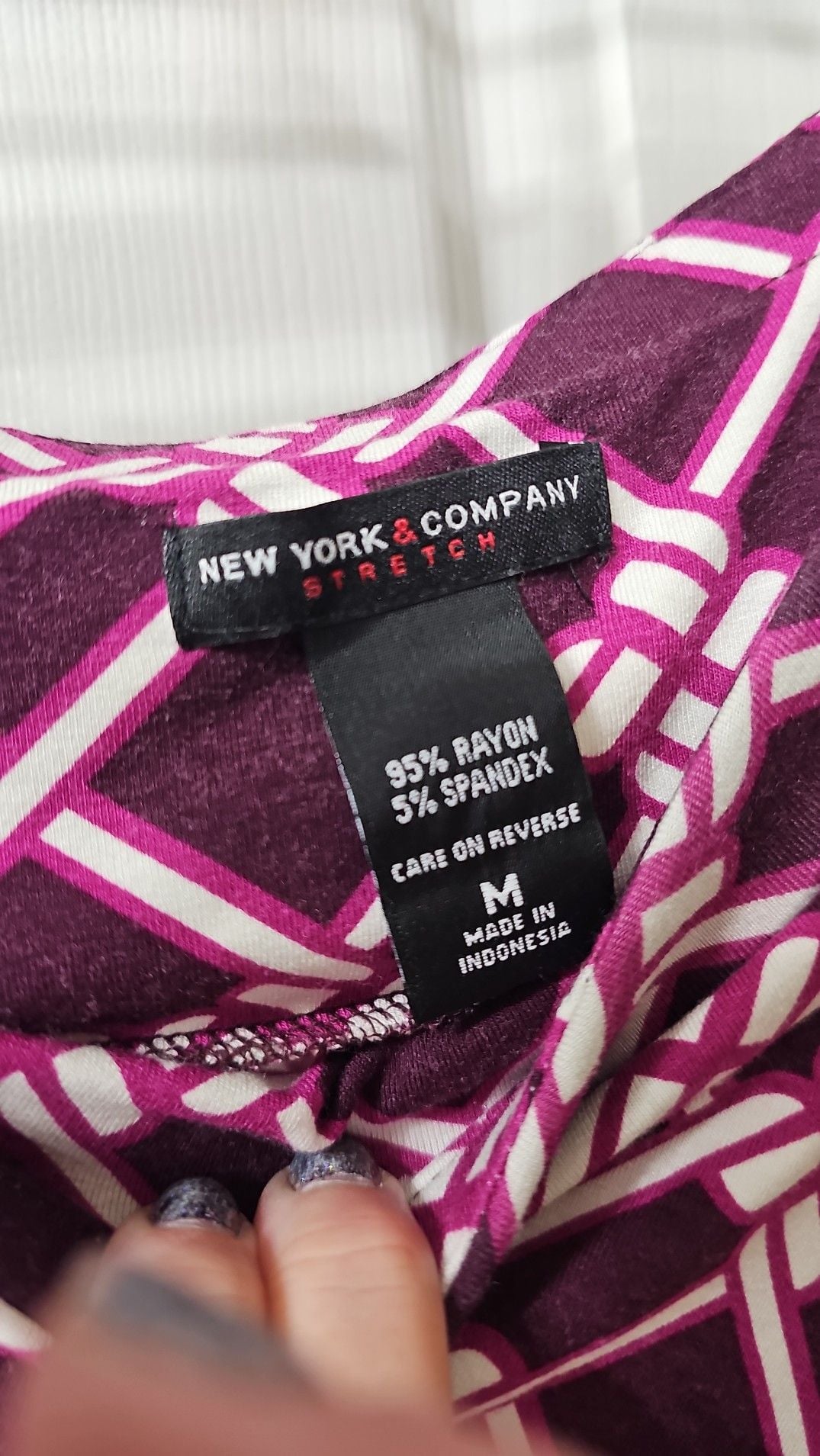 New York & Company Stretch Purple Geometric Print Midi Skirt Size M 4