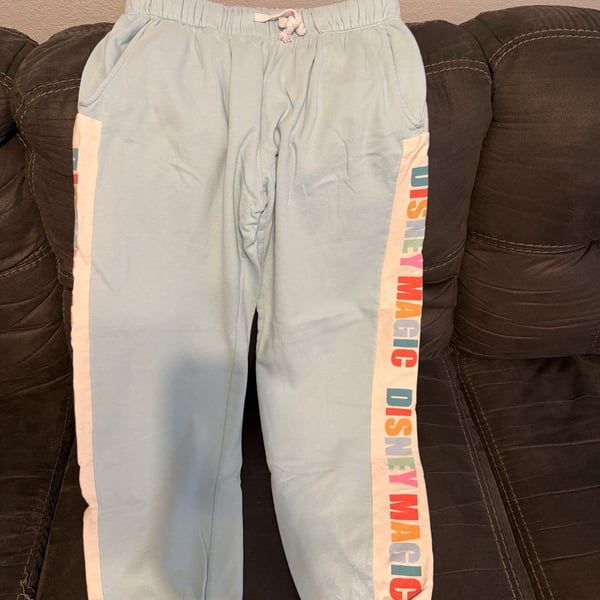Disney Parks Light Blue Disney Magic Side Stripe Joggers Sweatpants L