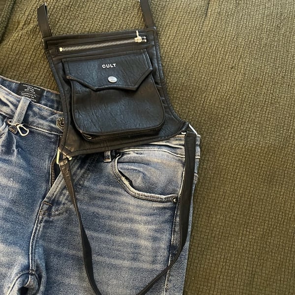 Cult of Individuality Punk Super Skinny Moto Jean with Detachable Leather Hip Bag