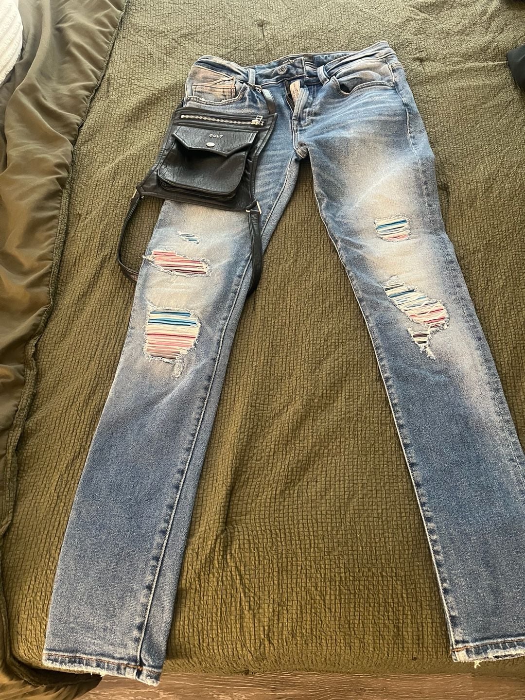 Cult of Individuality Punk Super Skinny Moto Jean with Detachable Leather Hip Bag 3