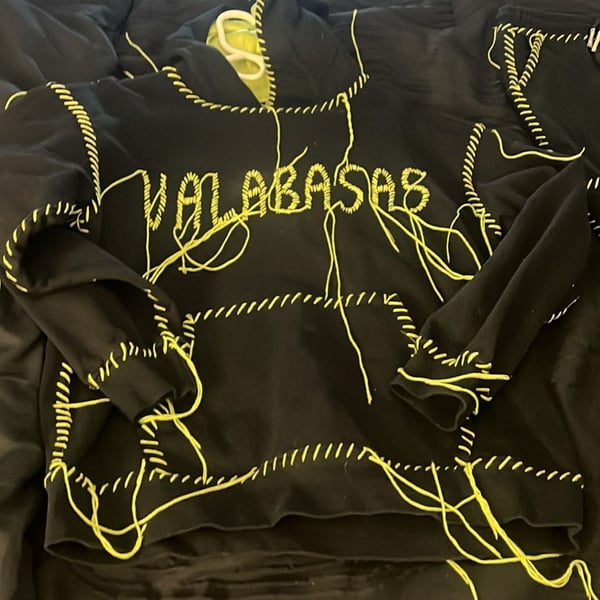 Valabasas Neon Handstitched Distressed Hoodie and Flared Sweatpants Tracksuit Set