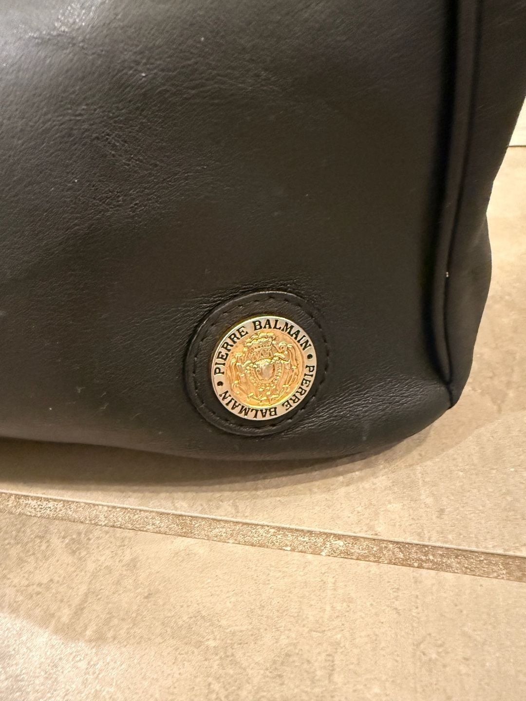 Vintage Pierre Balmain Black Genuine Leather Shoulder Hobo Bag with Medallion 3