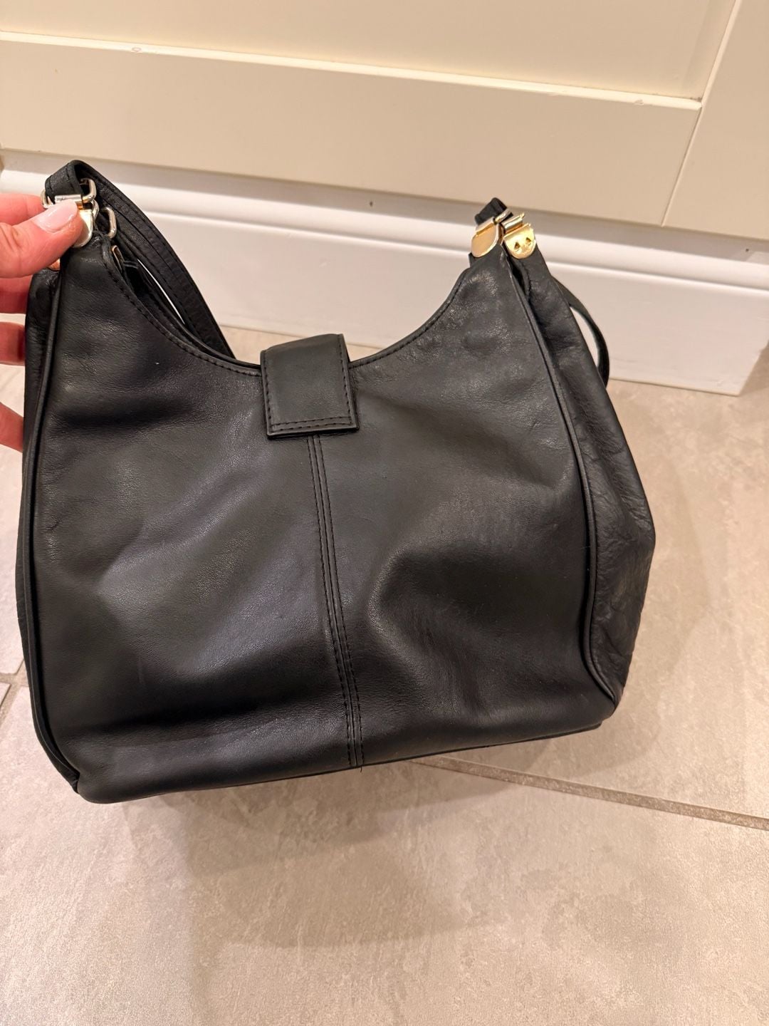 Vintage Pierre Balmain Black Genuine Leather Shoulder Hobo Bag with Medallion 5